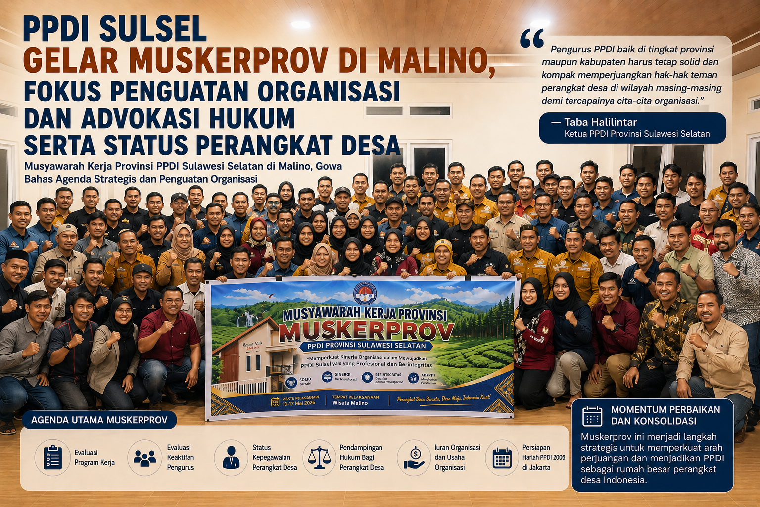 PPDI Sulsel Gelar Muskerprov di Malino, Fokus Penguatan Organisasi dan Advokasi Hukum serta Status Perangkat Desa