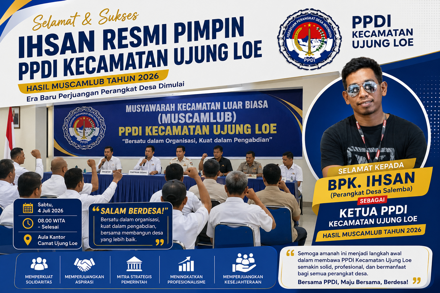 Ihsan Resmi Pimpin PPDI Kecamatan Ujung Loe, Muscamlub 2026 Jadi Titik Awal Kebangkitan Perangkat Desa